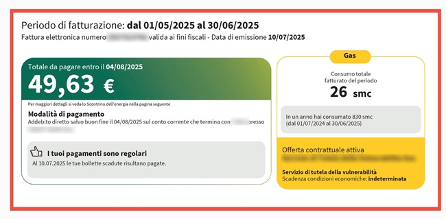 Frontespizio unificato bolletta del gas
